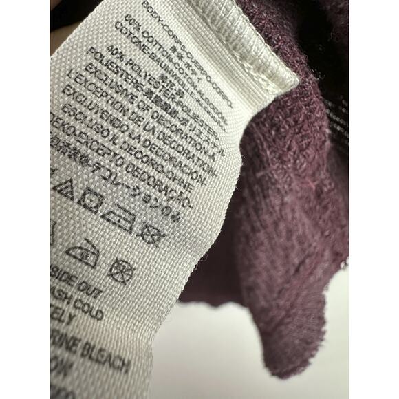 We The Free People Rainbow Trim Henley Thermal Top Small Boho Embroidered Wine - Picture 11 of 13